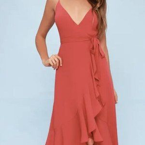 Manhattan Moment Berry Pink Ruffled Midi Wrap Dress, Size L